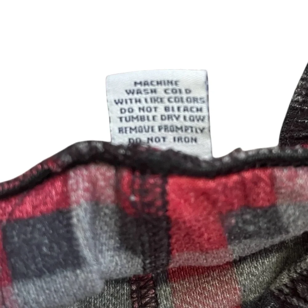 IZOD fleece pajama pants XL black and red plaid side pockets polyester